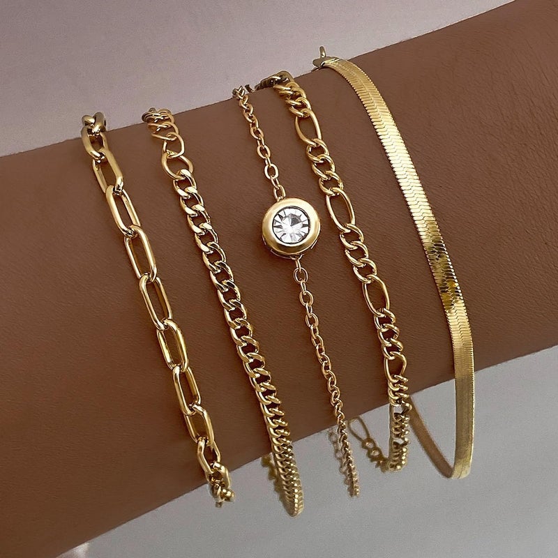 IFKM Gold Bracelets for Women, 14K Gold Plated Dainty Link Chain Bracelet set, Trendy Stackable Layered Bracelets jewelry Gifts - Image 2